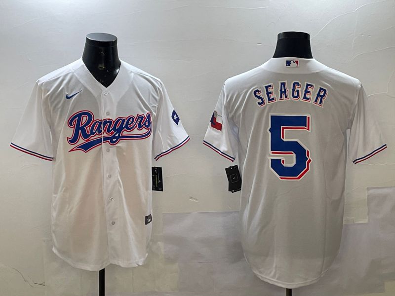 Men Texas Rangers #5 Seager White Game 2025 Nike MLB Jersey style 1